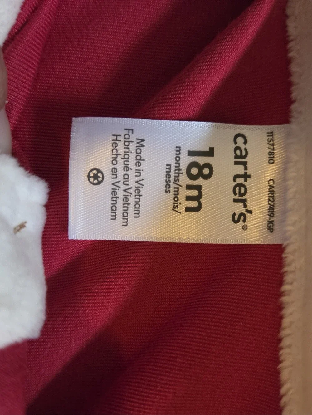 Carter’s Baby Santa Christmas Shirt 18M NWT Red Velour Santa Suit Long Sleeve
